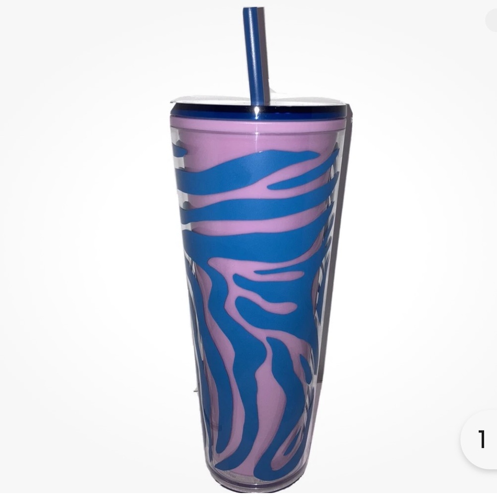 Starbucks Blue & Pink Zebra Print Cold Venti Tumbler 24 oz Summer 2021